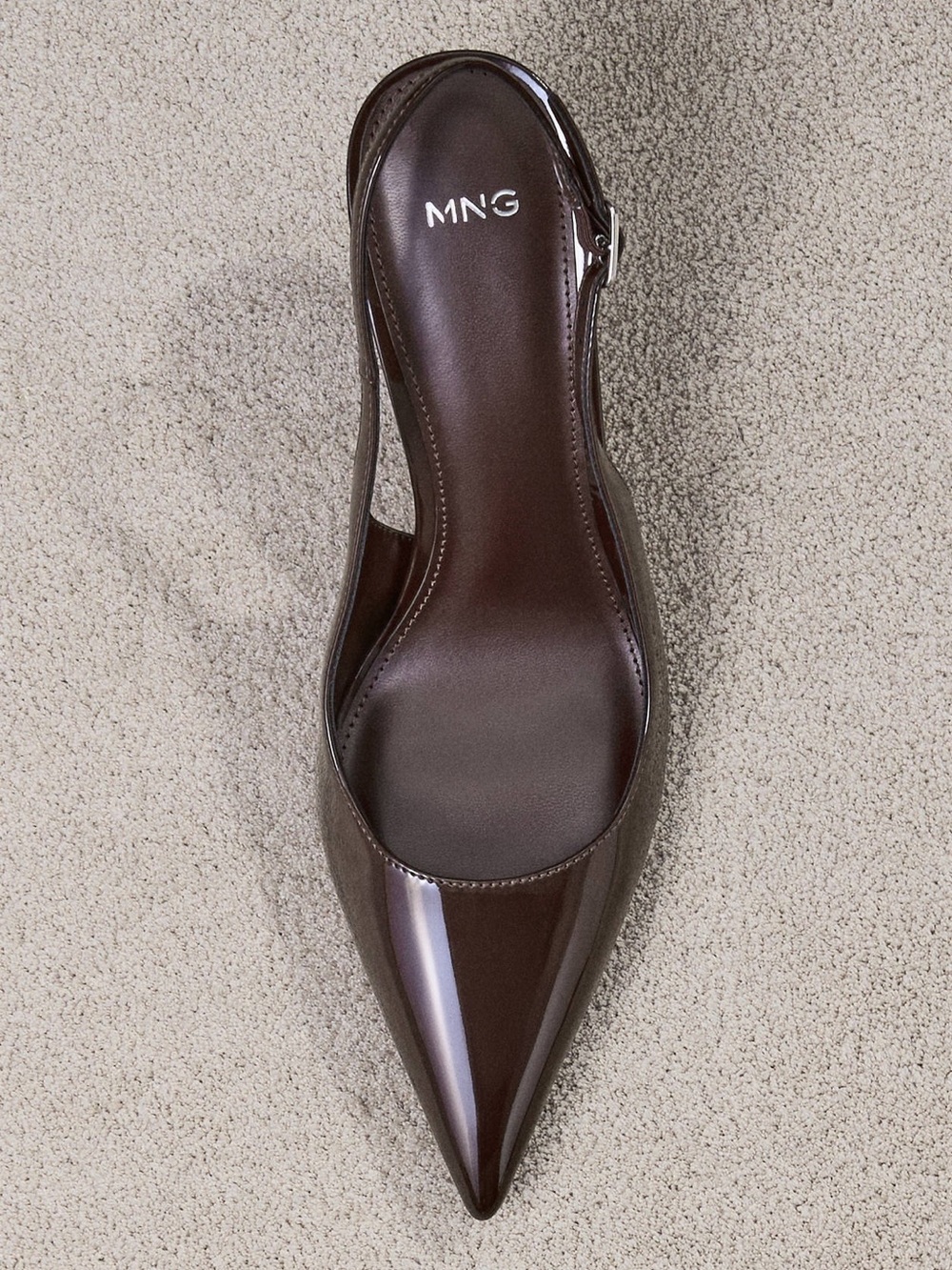 Mango Patent Leather Pointed Toe Brown Slingback Mule
